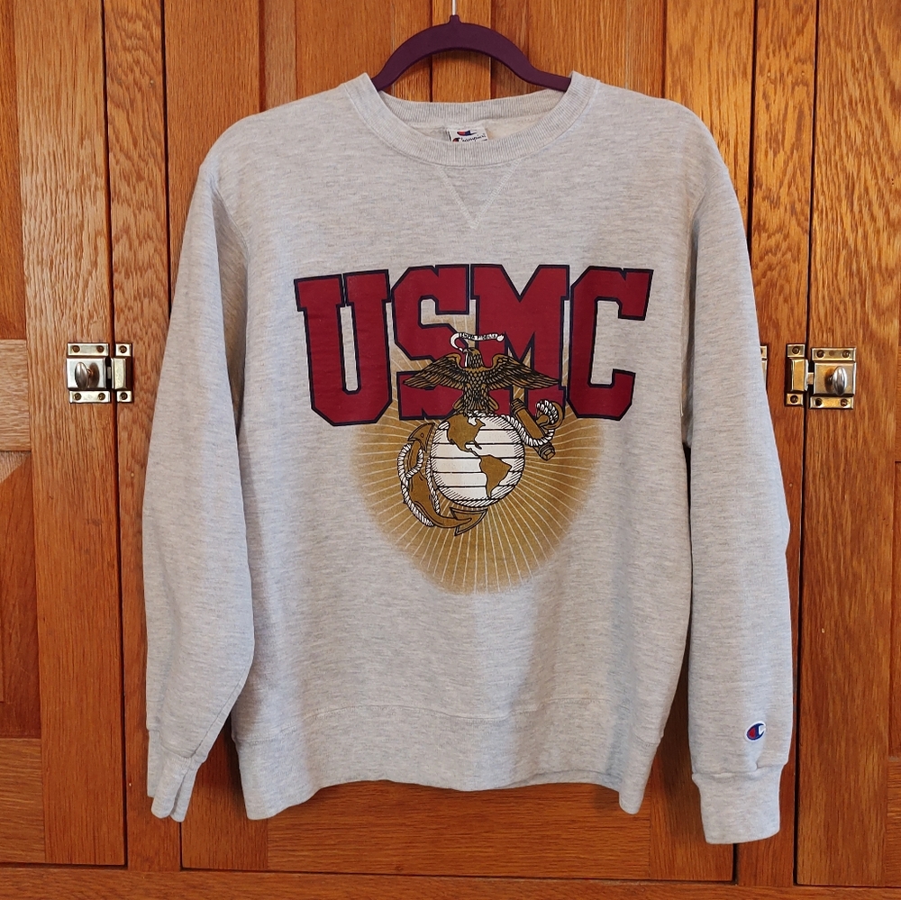 Vintage Champion gray USMC eagle anchor globe crewneck sweatshirt